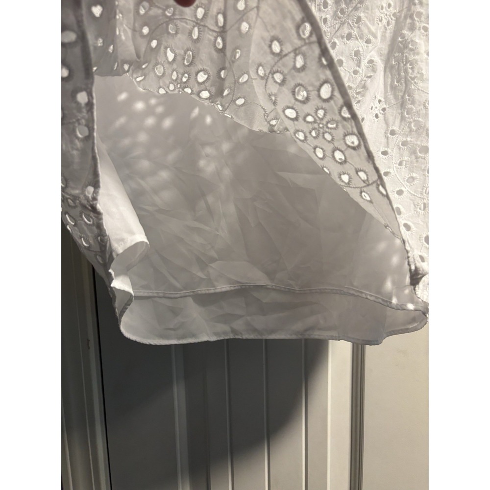 1.STATE Eyelet Blouse Women Large White Flutter Sleeve V-Neck Ruffle Tie Top - Picture 4 of 6